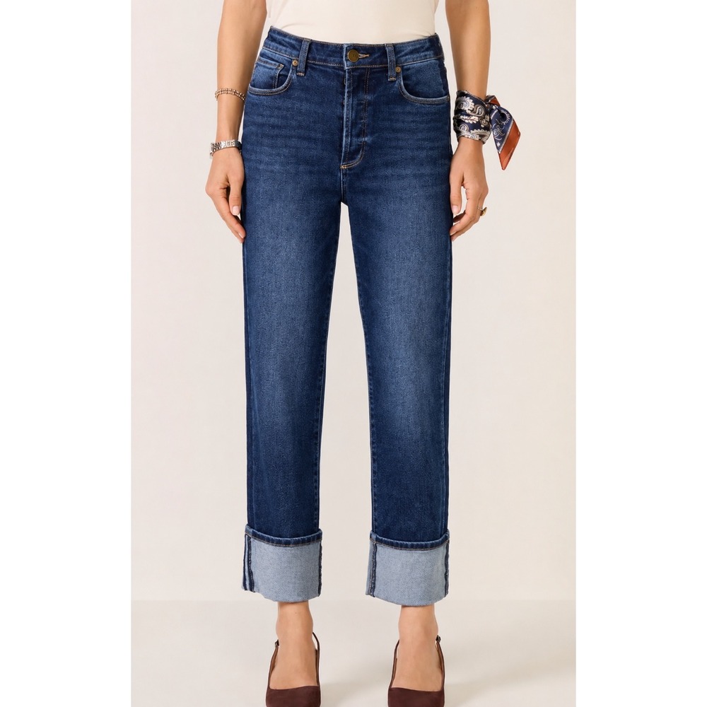 Evereve The Ever Straight Jeans Womens 25 Blue High Rise Cuffed Button Fly Denim